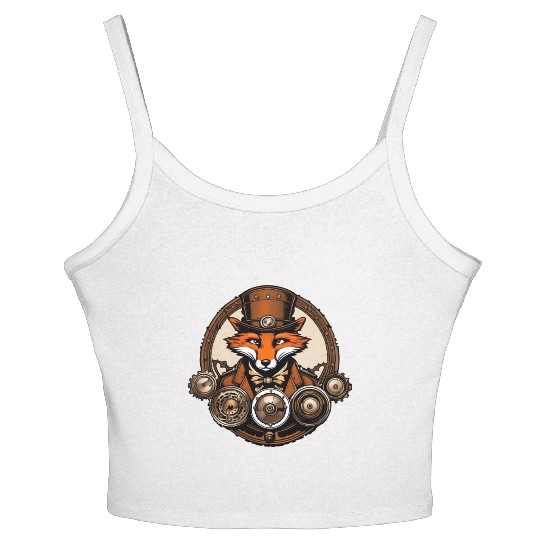 Steampunk Fox / Animal / Bronze / Old School Women's Spaghetti Strap Tank Top