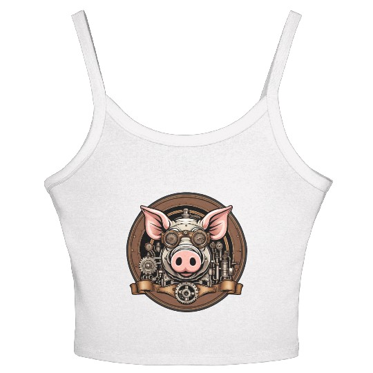 Steampunk Pig / Animal / Old School / Retro Women's Spaghetti Strap Tank Top
