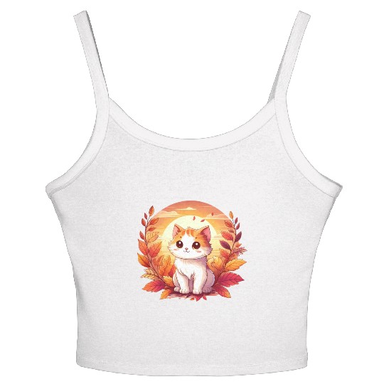 Autumn Cat on Colorful Foliage: A relaxing and Women's Spaghetti Strap Tank Top