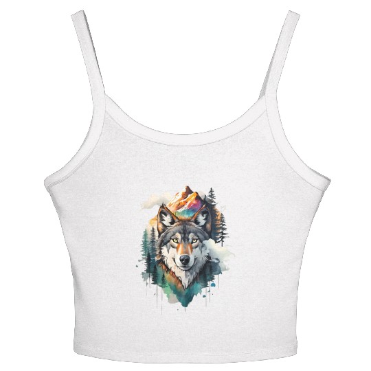 Majestic Mountain Wolf Nature Inspired Artwork Women's Spaghetti Strap Tank Top