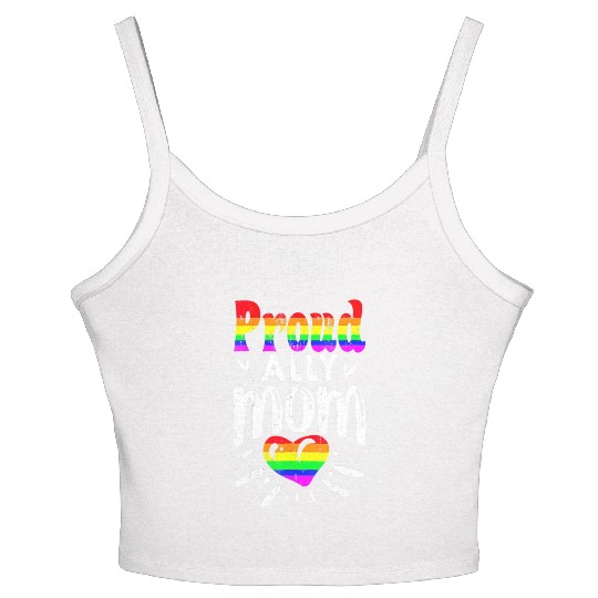 Retro Proud Ally Mom Rainbow Heart LGBT Gay Pride Women's Spaghetti Strap Tank Top