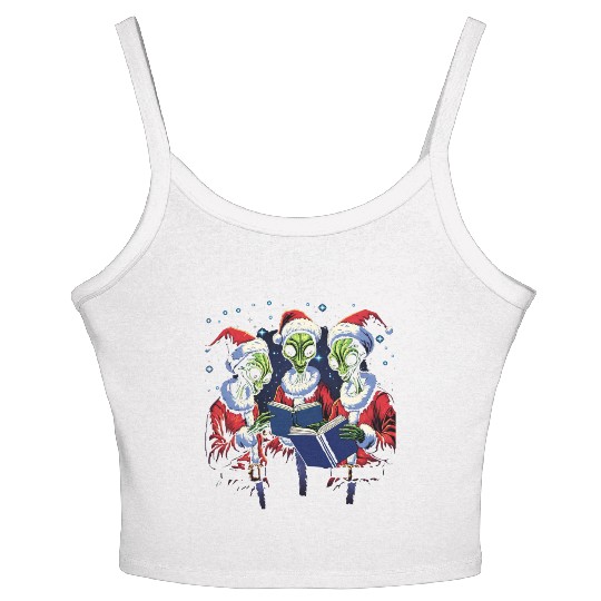 Alien Christmas Carolers Women's Spaghetti Strap Tank Top