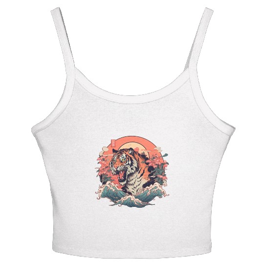 Tokyo Asia 80s Japanese Retro Tiger Women's Spaghetti Strap Tank Top