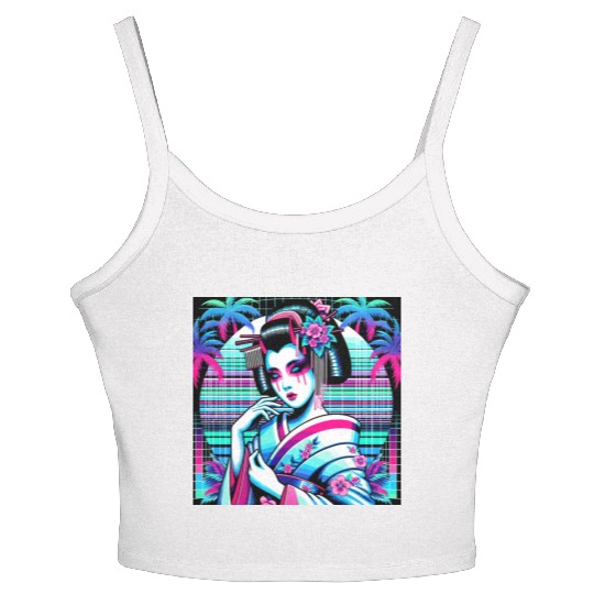 Japan Geisha Retrowave Synthwave Cyberpunk Women's Spaghetti Strap Tank Top