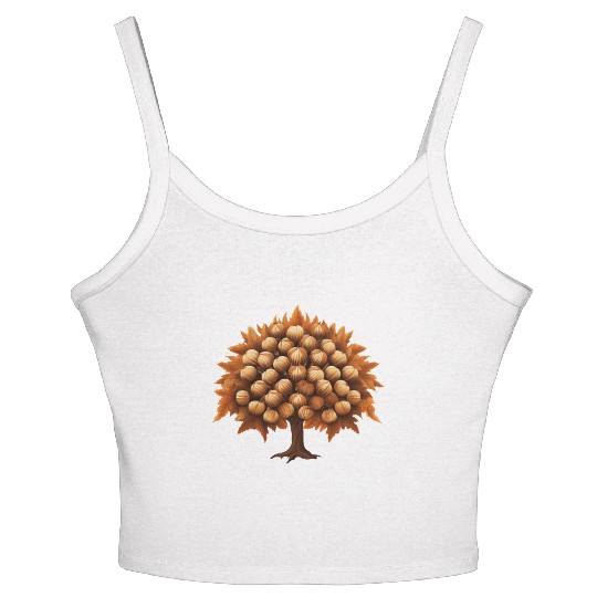 Autumn’s Melancholy: Brown Chestnut Tree Women's Spaghetti Strap Tank Top