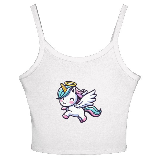 Heavenly Unicorn: Sweet Magic with Angel Wings Women's Spaghetti Strap Tank Top