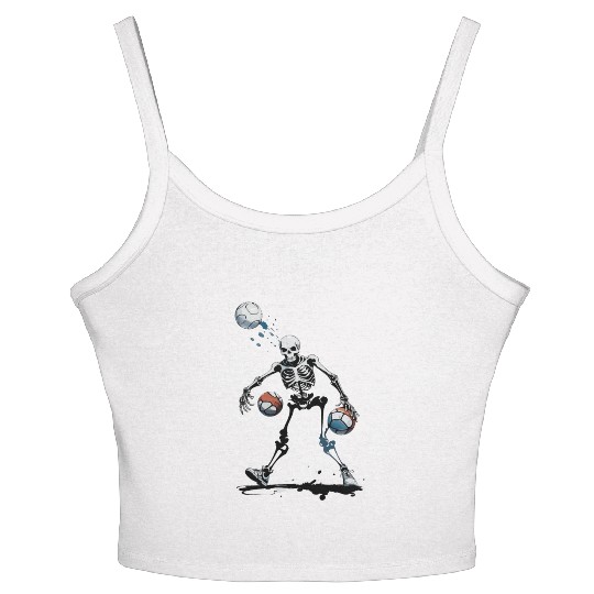 Skeleton playing football Halloween Women's Spaghetti Strap Tank Top