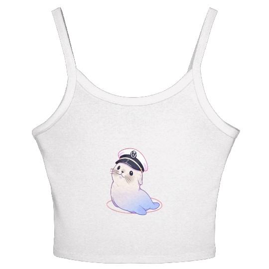 Seal Sailor Cap Boat Captain Cap Boating Seal Women's Spaghetti Strap Tank Top
