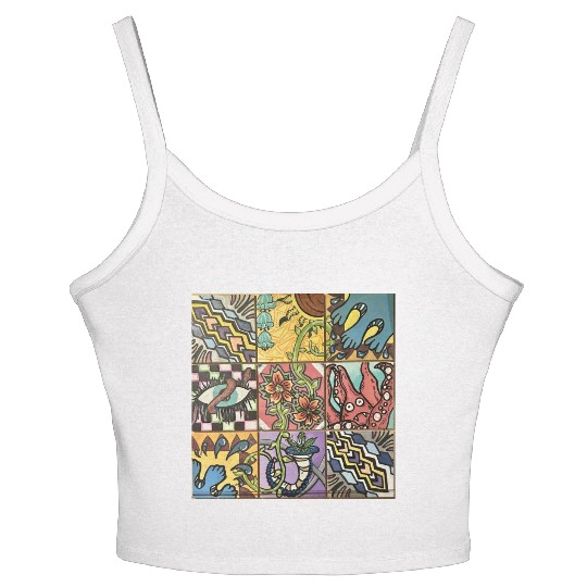 Hand painted wooden squares art by KateToxin Women's Spaghetti Strap Tank Top
