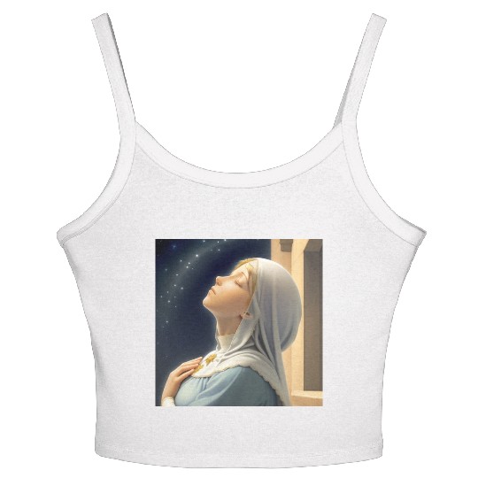 Virgin Mother Mary Praying on a Starry Night Women's Spaghetti Strap Tank Top