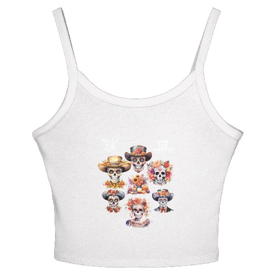 Vintage Mexican Day of the Dead Art Sugar Skulls Women's Spaghetti Strap Tank Top
