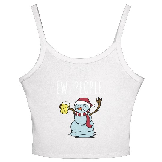 Merry Christmas Ew People Drunk Beer Snowman Women's Spaghetti Strap Tank Top