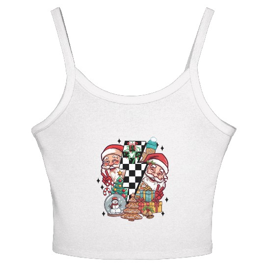 Retro Christmas, Santa, Groovy, Disco Ball, Frosty Women's Spaghetti Strap Tank Top