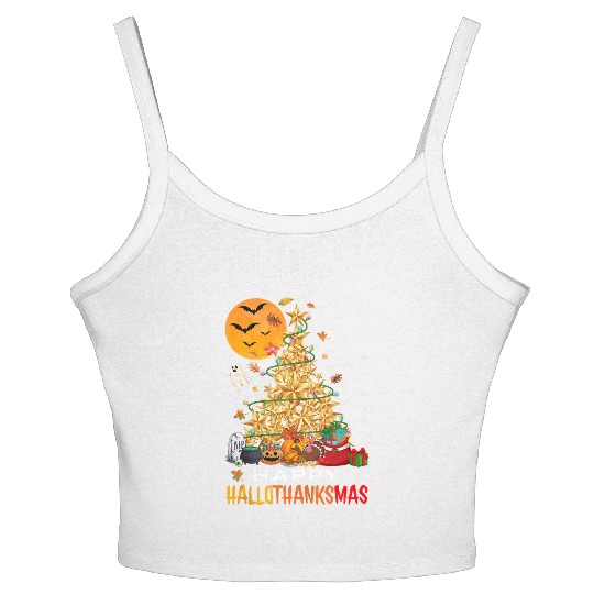 HAPPY HALLOTHANKSMAS CHRISTMAS THANKGIVING Women's Spaghetti Strap Tank Top