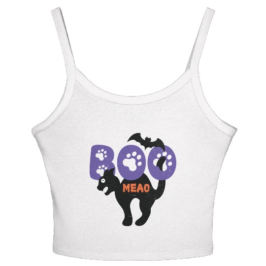 BOO Meao Funny Halloween Saying And Cat lovers Women's Spaghetti Strap Tank Top