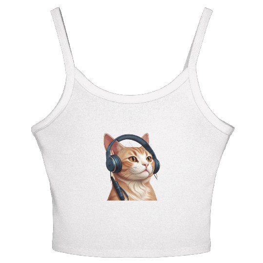 Music Lover Cat V II on Unisex Poly Cotton Women's Spaghetti Strap Tank Top