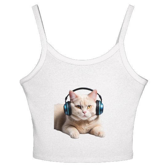 Music Lover Cat V II on Unisex Poly Cotton Women's Spaghetti Strap Tank Top