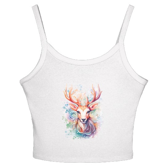 Colorful Reindeer Fantasy: Studio Ghibli Style Women's Spaghetti Strap Tank Top