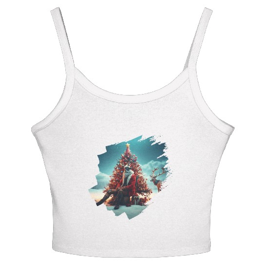 Christmas tree, Santa, gifts, and Reindeer Women's Spaghetti Strap Tank Top
