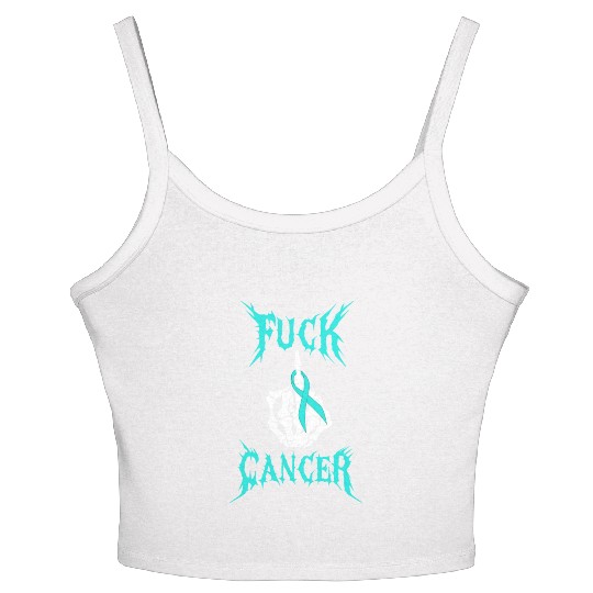 Fuck Cancer Warrior Teal Ribbon Ovarian Cancer Women's Spaghetti Strap Tank Top