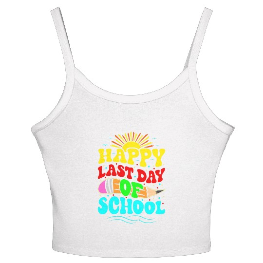 Happy Last Day Of School Teacher Students Groovy Women's Spaghetti Strap Tank Top