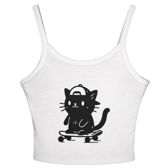 Cool Cat on Wheels: Skateboarding Feline Women's Spaghetti Strap Tank Top