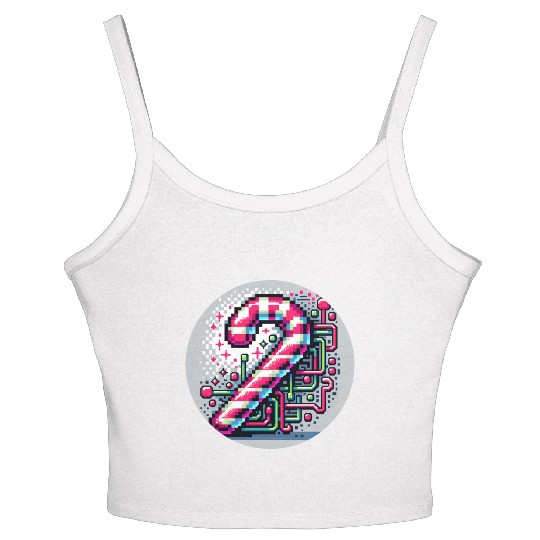 Neon Cyberpunk Candy Cane 8-Bit Pixel Christmas Women's Spaghetti Strap Tank Top