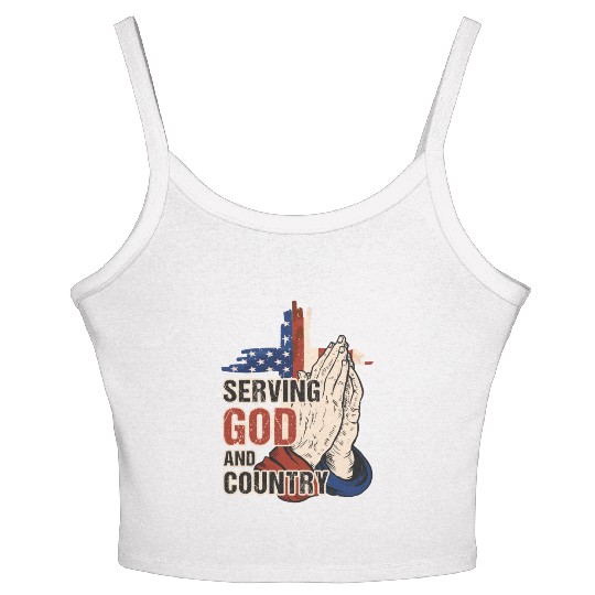 Serving God And Country US Flag Cross Patriotic Ch Women's Spaghetti Strap Tank Top