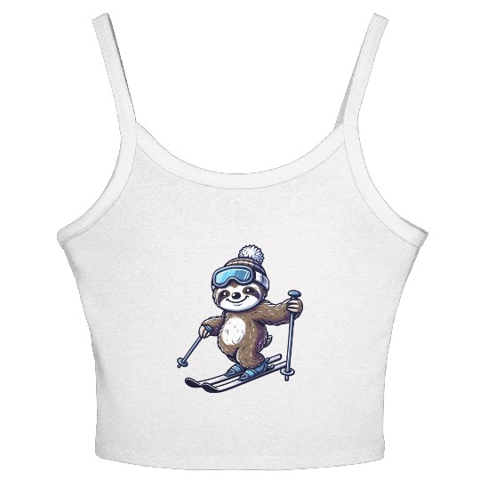 Relaxed Sloth Skier – Winter Fun on the Slopes Women's Spaghetti Strap Tank Top