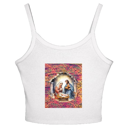 Nativity scene with Mary Joseph Baby Jesus Women's Spaghetti Strap Tank Top