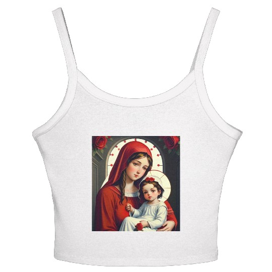 Mother Mary and Baby Jesus with Roses Women's Spaghetti Strap Tank Top