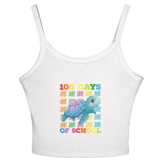 100 Days Of School Turtle Teacher Student Women's Spaghetti Strap Tank Top