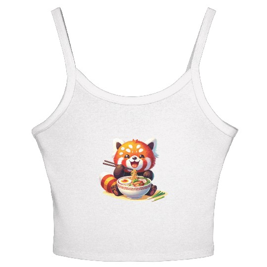 Cute Red Panda Eats Ramen Noodles Red Panda Women's Spaghetti Strap Tank Top