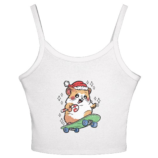 CUTE HAMSTER RIDING SKATEBOARD Women's Spaghetti Strap Tank Top