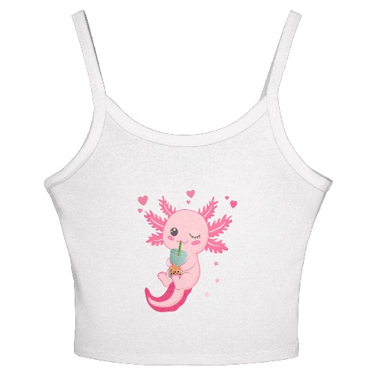 Boba Tea Bubble Tea Milk Tea Axolotl Women's Spaghetti Strap Tank Top