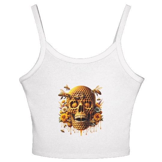 Sweet Life Skull Women's Spaghetti Strap Tank Top Honeycomb Haven Bumblebee