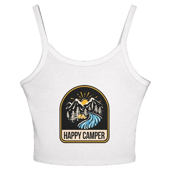 Happy Camper Camping Campfire Tent Women's Spaghetti Strap Tank Top