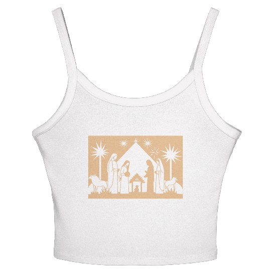 Nativity Scene with Mary Joseph Baby Jesus Women's Spaghetti Strap Tank Top