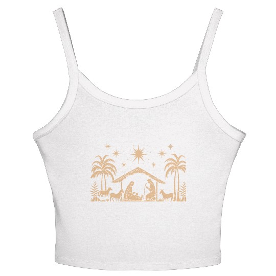 Nativity Scene with Mary Joseph Baby Jesus Women's Spaghetti Strap Tank Top