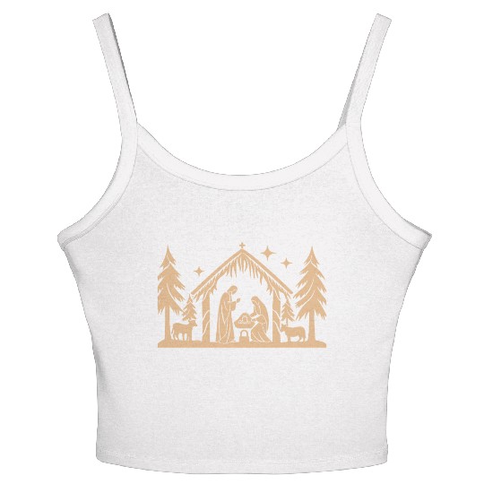 Nativity Scene with Mary Joseph Baby Jesus Women's Spaghetti Strap Tank Top