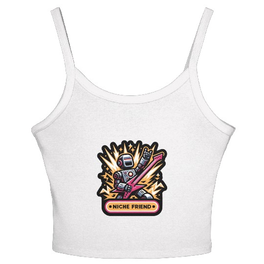 Niche Friend Pink Guitar Robot Women's Spaghetti Strap Tank Top Sticker Mug