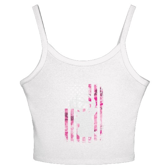Deer Hunting Camo Pink Camouflage American Flag Women's Spaghetti Strap Tank Top