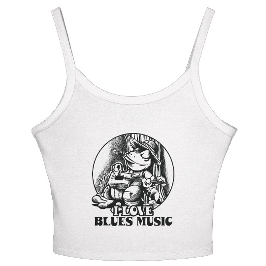 Delta Blues Frog With Guitar I Love Blues Music Women's Spaghetti Strap Tank Top