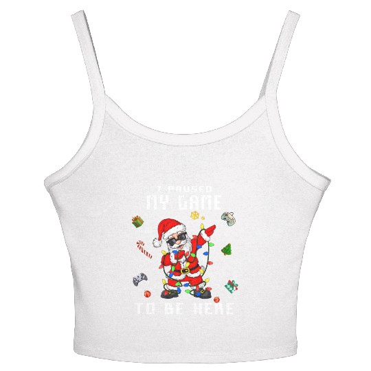 Gamer Video Game I Paused My Game to Be Here Santa Women's Spaghetti Strap Tank Top
