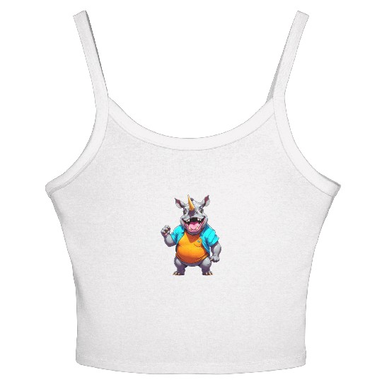 A Cartoonish Rhinoceros in a Playful Pose Women's Spaghetti Strap Tank Top
