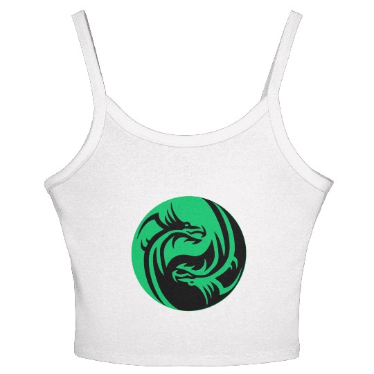 tow Dragonball in circle green and black Women's Spaghetti Strap Tank Top