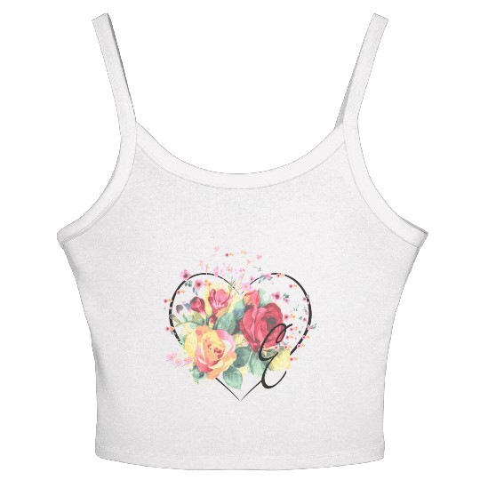Letter E Monogram Floral Roses Heart Women's Spaghetti Strap Tank Top