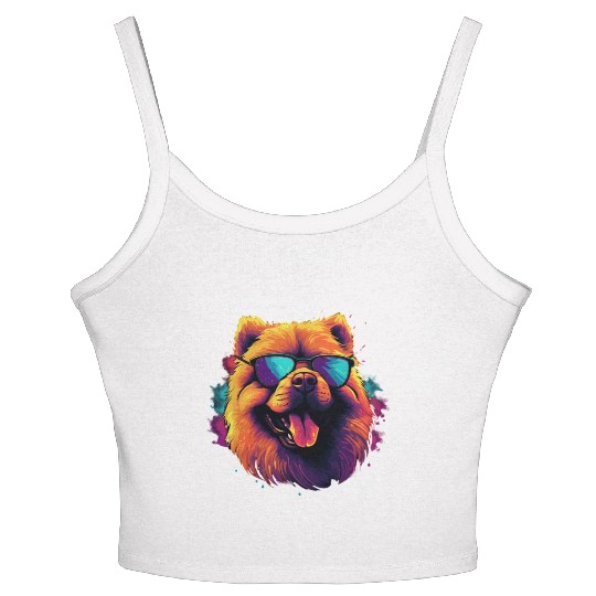 Retro Wave Chow Chow Dog Women's Spaghetti Strap Tank Top