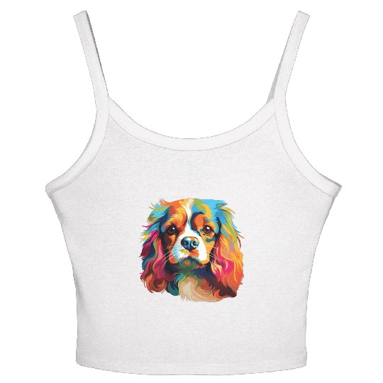 Watercolor Colorful Cavalier King Charles Spaniel Women's Spaghetti Strap Tank Top