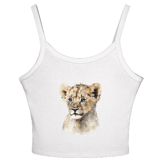 Baby Lion Cub Cute Watercolor Painting Portrait Women's Spaghetti Strap Tank Top